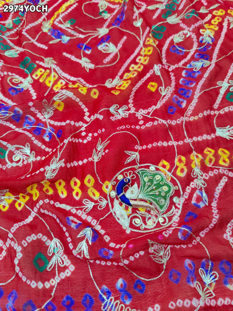 KcPc New Ojariya Bandhej Pila Chunri with Zardozi Work Traditional Wear RS