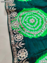 KcPc New Gaji silk Handmade Laddu Bandhej Beautiful Gota patti Work Dupatta AMT