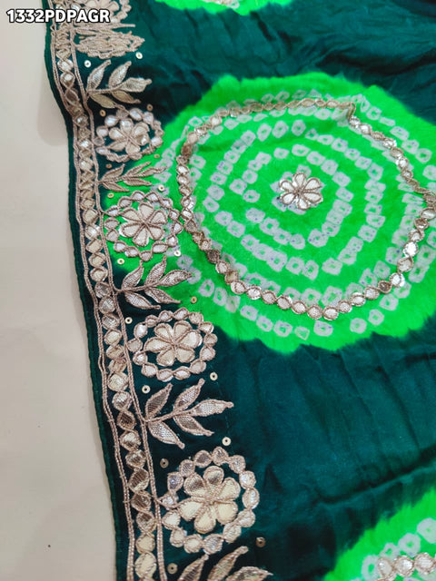 KcPc New Gaji silk Handmade Laddu Bandhej Beautiful Gota patti Work Dupatta RG