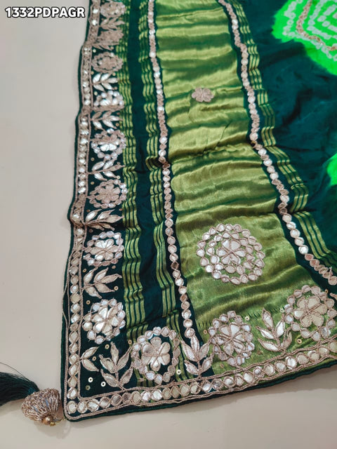KcPc New Gaji silk Handmade Laddu Bandhej Beautiful Gota patti Work Dupatta RG