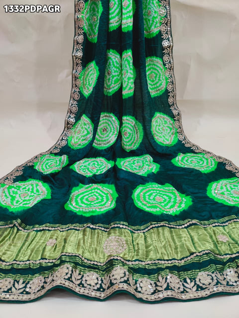 KcPc New Gaji silk Handmade Laddu Bandhej Beautiful Gota patti Work Dupatta RG