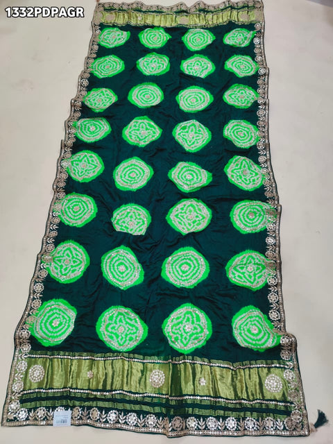 KcPc New Gaji silk Handmade Laddu Bandhej Beautiful Gota patti Work Dupatta RG