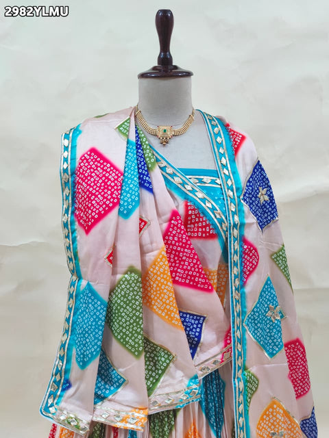KcPc New Crepe Silk Bandhani Lehenga with Elegant Gotapatti Work Festive Wear  SFS