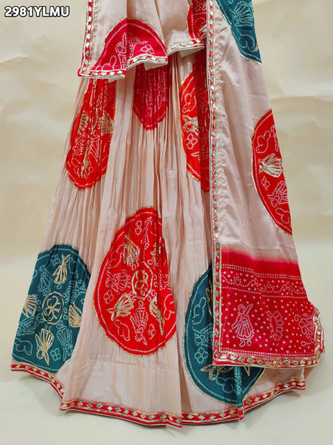 KcPc New Festive Crepe Silk Bandhani Lehenga with Handcrafted Gotapatti Detailing  SFS