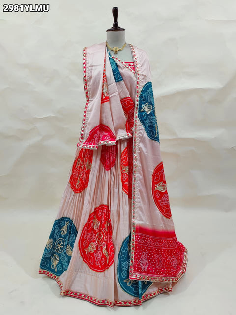 KcPc New Festive Crepe Silk Bandhani Lehenga with Handcrafted Gotapatti Detailing  SFS
