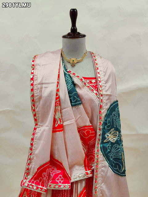 KcPc New Festive Crepe Silk Bandhani Lehenga with Handcrafted Gotapatti Detailing  SFS