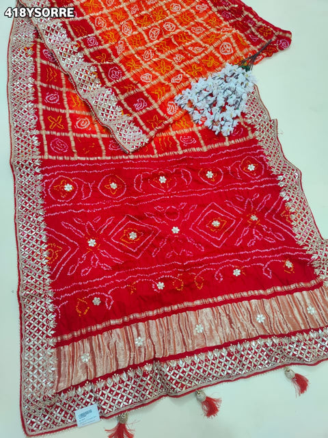 KcPc New Pure Gaji Silk Bandhani Saree with Elegant Gota Patti Work  AMT