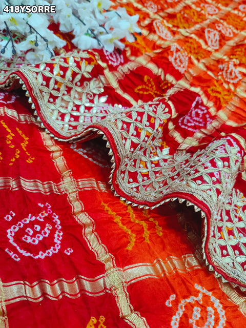 KcPc New Pure Gaji Silk Bandhani Saree with Elegant Gota Patti Work  AMT