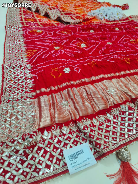 KcPc New Pure Gaji Silk Bandhani Saree with Elegant Gota Patti Work  AMT