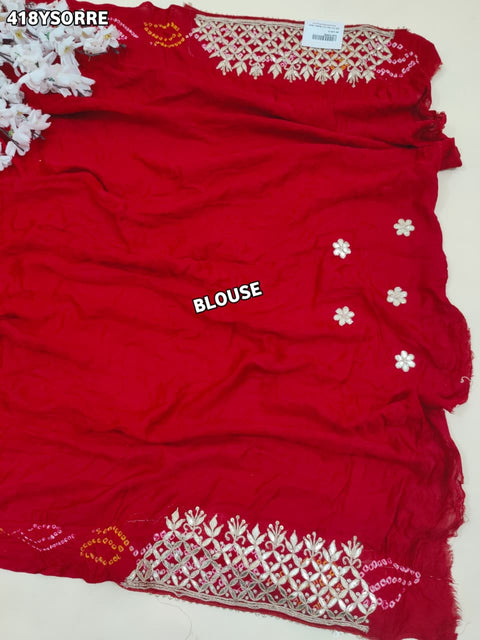 KcPc New Pure Gaji Silk Bandhani Saree with Elegant Gota Patti Work  AMT