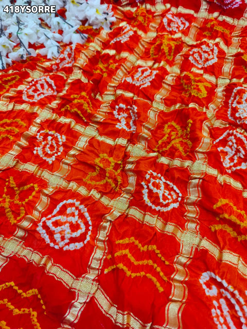 KcPc New Pure Gaji Silk Bandhani Saree with Elegant Gota Patti Work  AMT