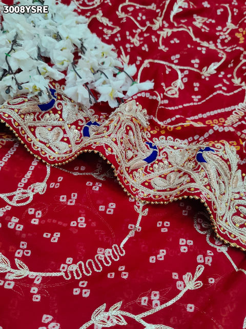 KcPc New Traditional Ojariya Bandhani Saree Adorned with Zardozi Embroidery   SRN