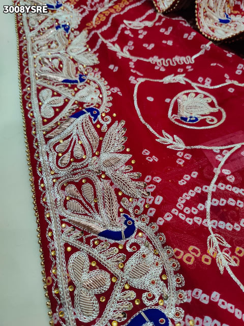 KcPc New Traditional Ojariya Bandhani Saree Adorned with Zardozi Embroidery   SRN