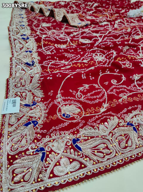 KcPc New Traditional Ojariya Bandhani Saree Adorned with Zardozi Embroidery   SRN