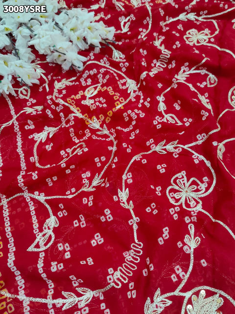 KcPc New Traditional Ojariya Bandhani Saree Adorned with Zardozi Embroidery   SRN