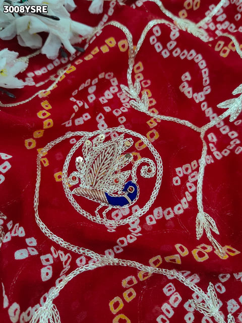 KcPc New Traditional Ojariya Bandhani Saree Adorned with Zardozi Embroidery   SRN