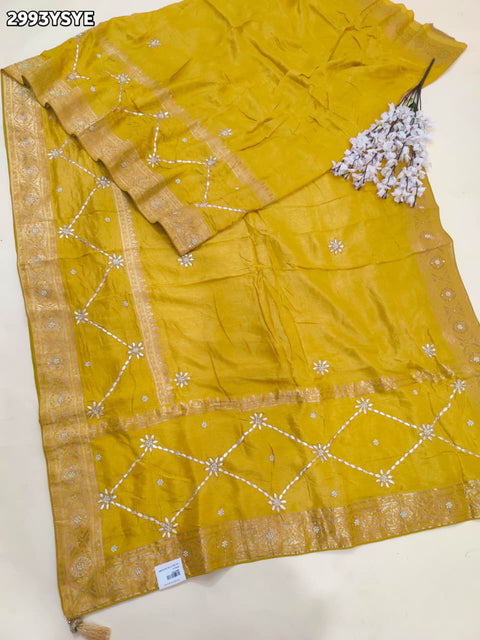 KcPc New Pure Russian Silk Saree with Kasab Sequence Aari Handwork Perfect for Festive Wear  AMT