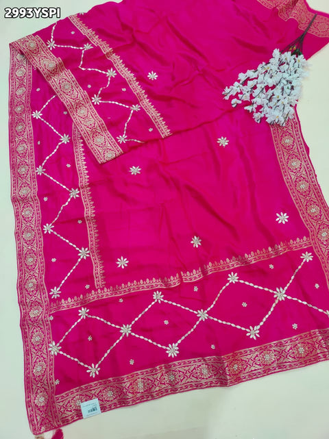 KcPc New Premium Pure Russian Silk Saree with Handcrafted Kasab Sequin Aari Work  AMT