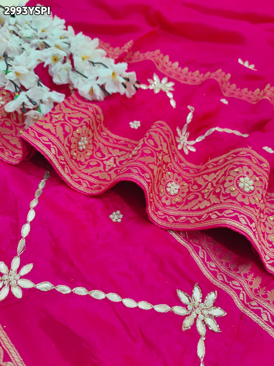KcPc New Premium Pure Russian Silk Saree with Handcrafted Kasab Sequin Aari WorkAMT