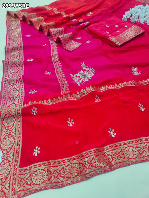 KcPc New Festive Pure Russian Silk Saree with Exquisite Cutdana Aari Embroidery  AMT