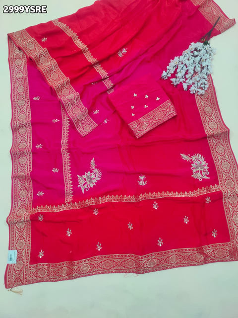 KcPc New Festive Pure Russian Silk Saree with Exquisite Cutdana Aari Embroidery  AMT
