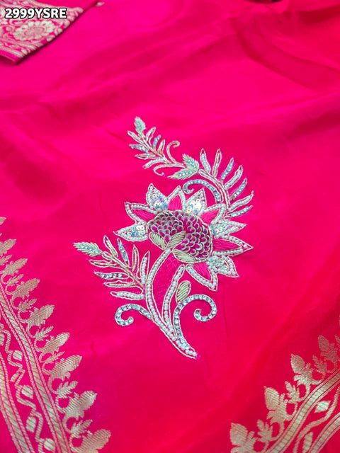 KcPc New Festive Pure Russian Silk Saree with Exquisite Cutdana Aari Embroidery  AMT