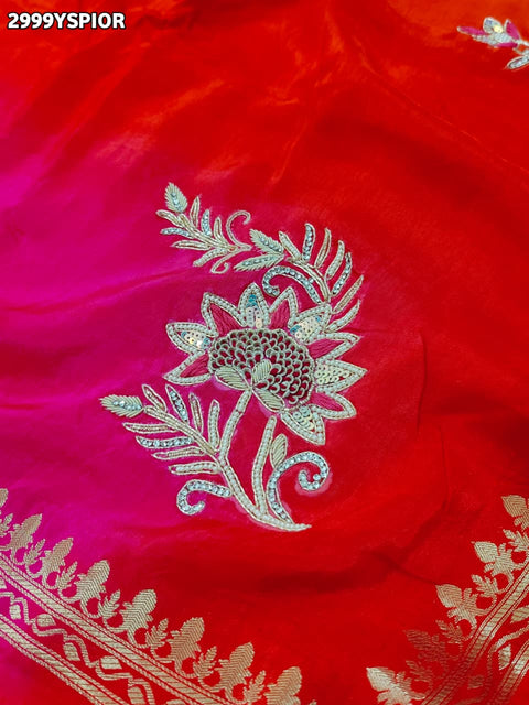 KcPc New Traditional Russian Silk Saree with Exquisite Handcrafted Cutdana Aari Work  AMT