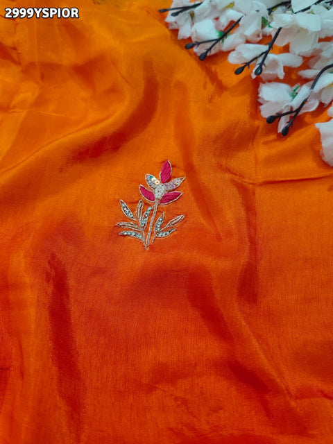 KcPc New Traditional Russian Silk Saree with Exquisite Handcrafted Cutdana Aari Work  AMT
