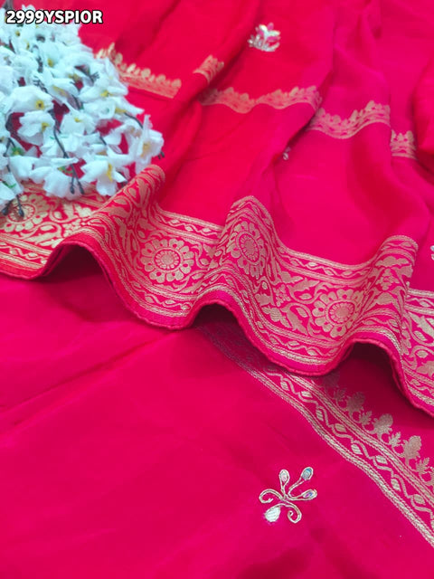 KcPc New Traditional Russian Silk Saree with Exquisite Handcrafted Cutdana Aari Work  AMT