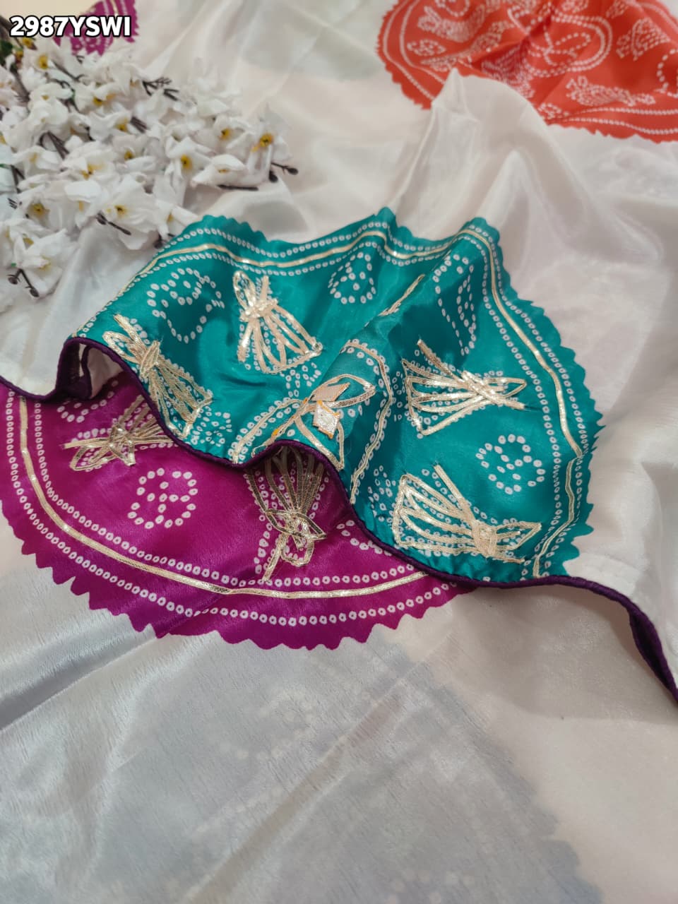 By Bandhani Saree With Gota Patti Border
