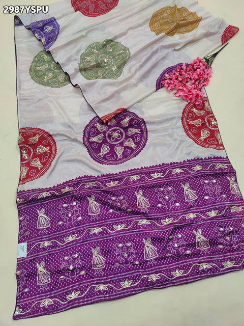 KcPc New Premium Bandhani Crepe Silk Saree with Exquisite Handcrafted Gota Patti Work  ANJ
