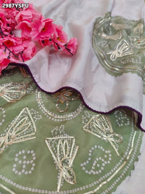 KcPc New Premium Bandhani Crepe Silk Saree with Exquisite Handcrafted Gota Patti Work  ANJ