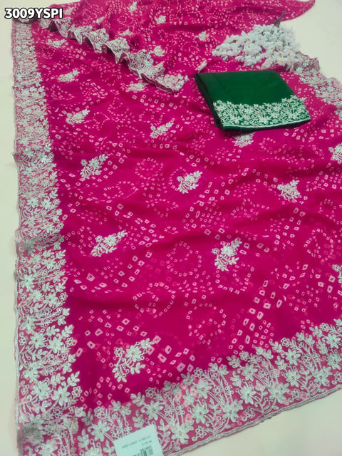KcPc New Festive Georgette Saree in Bandhani Style with Elegant Peturn Work  STL