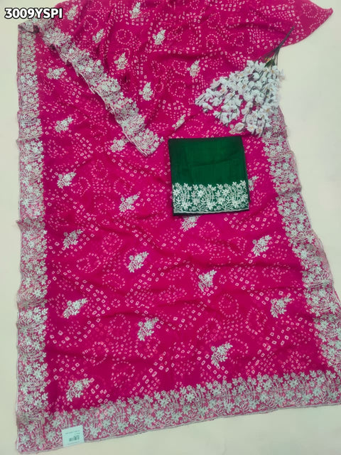 KcPc New Festive Georgette Saree in Bandhani Style with Elegant Peturn Work  STL