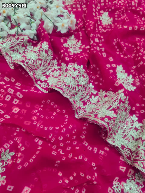 KcPc New Festive Georgette Saree in Bandhani Style with Elegant Peturn Work  STL