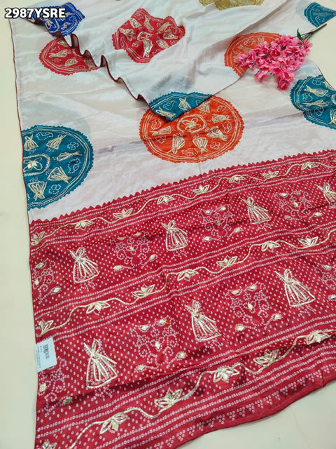 KcPc New Crepe Silk Bandhani Saree with Elegant Gota Patti Work Perfect for Festive Wear  ANJ