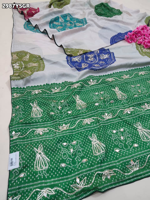 KcPc New Exquisite Crepe Silk Bandhani Saree with Handcrafted Gota Patti Embroidery  ANJ
