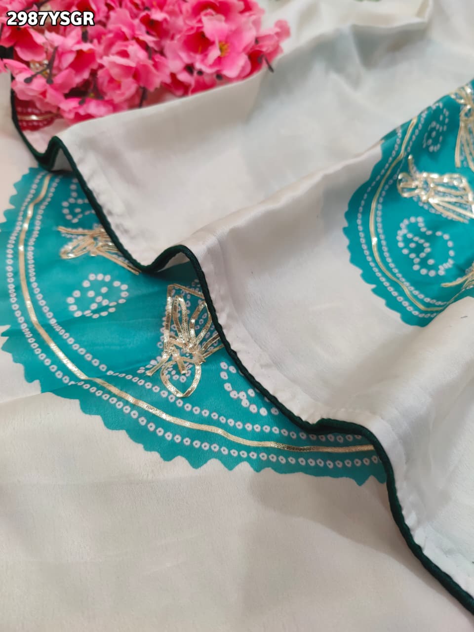 By Bandhani Saree With Gota Patti Border