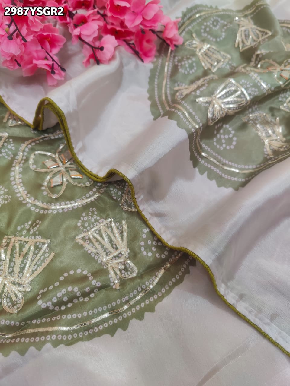By Bandhani Saree With Gota Patti Border