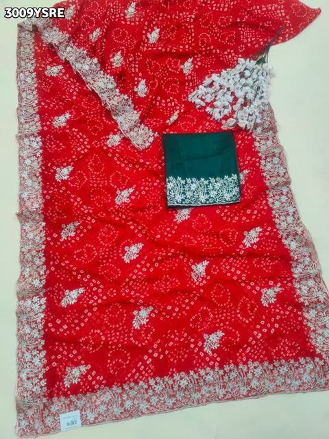 KcPc New Graceful Georgette Bandhani Saree with Elegant Peturn Work   STL