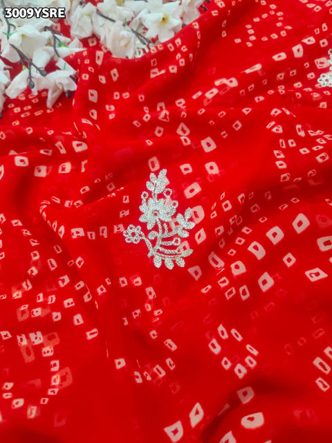 KcPc New Graceful Georgette Bandhani Saree with Elegant Peturn Work   STL