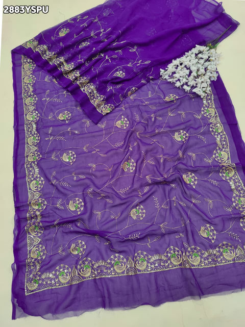 KcPc New Elegant Chiffon Saree with Aari Tari Handwork Designer Traditional Wear  JAY