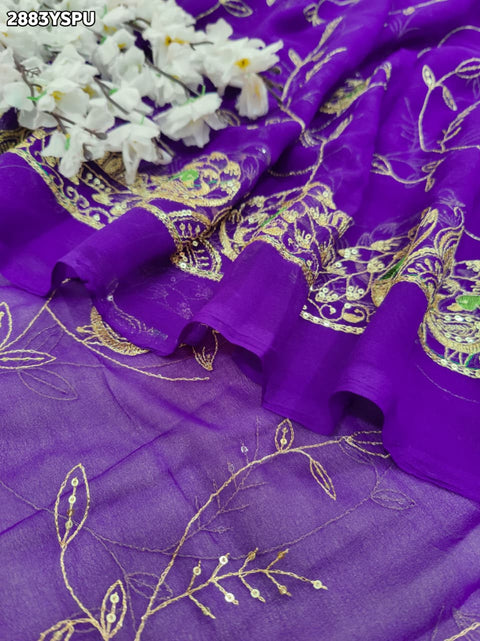 KcPc New Elegant Chiffon Saree with Aari Tari Handwork Designer Traditional Wear  JAY