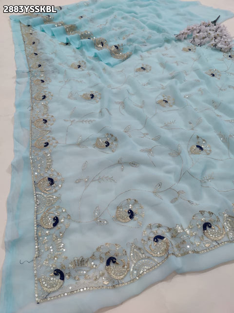 KcPc New Traditional Designer Style Chiffon Saree with Handcrafted Aari Tari Work  JAY