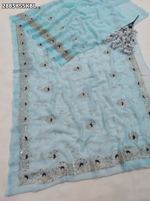 KcPc New Traditional Designer Style Chiffon Saree with Handcrafted Aari Tari Work  JAY