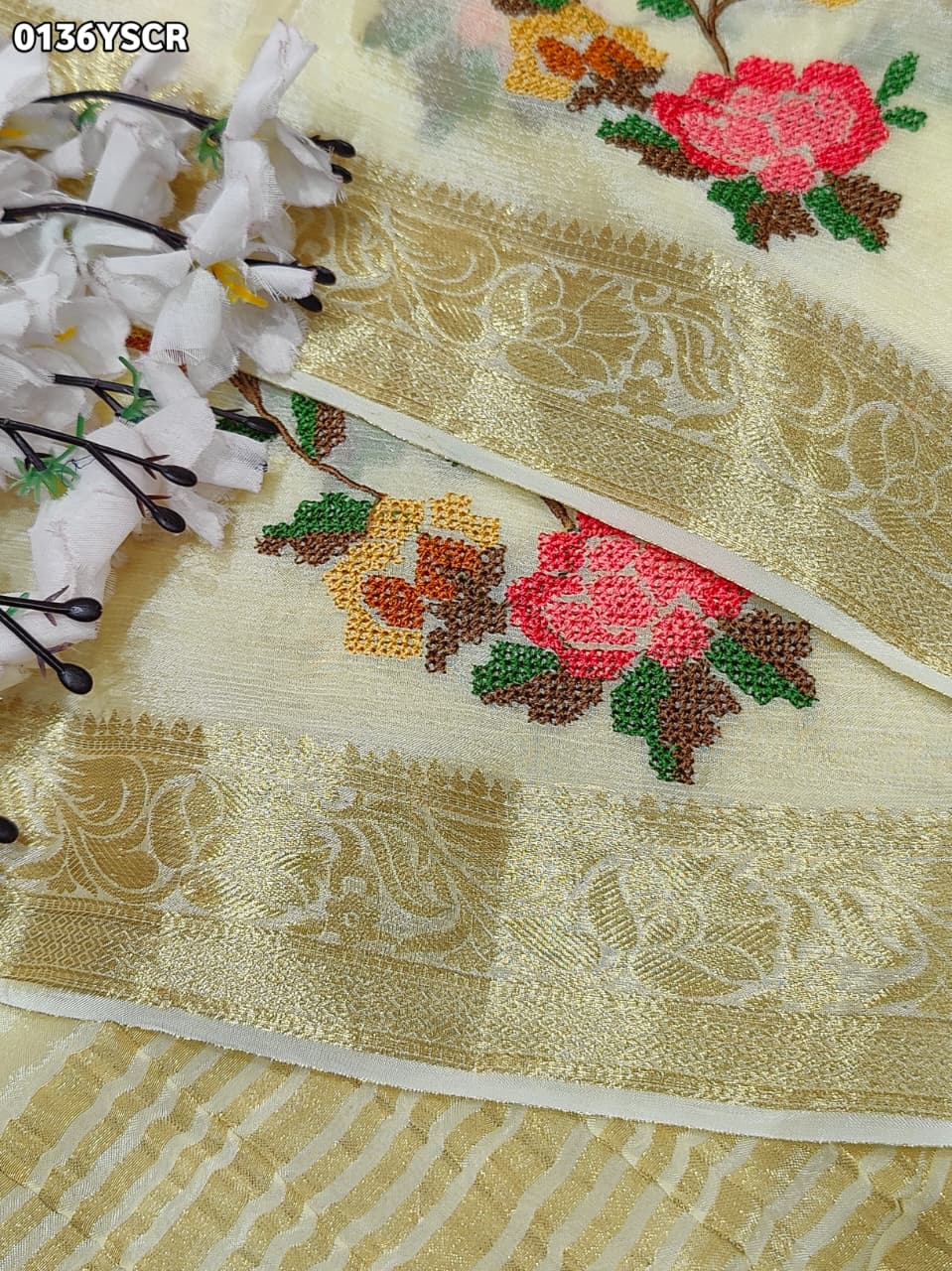By Zari border Saree With Festive Wear