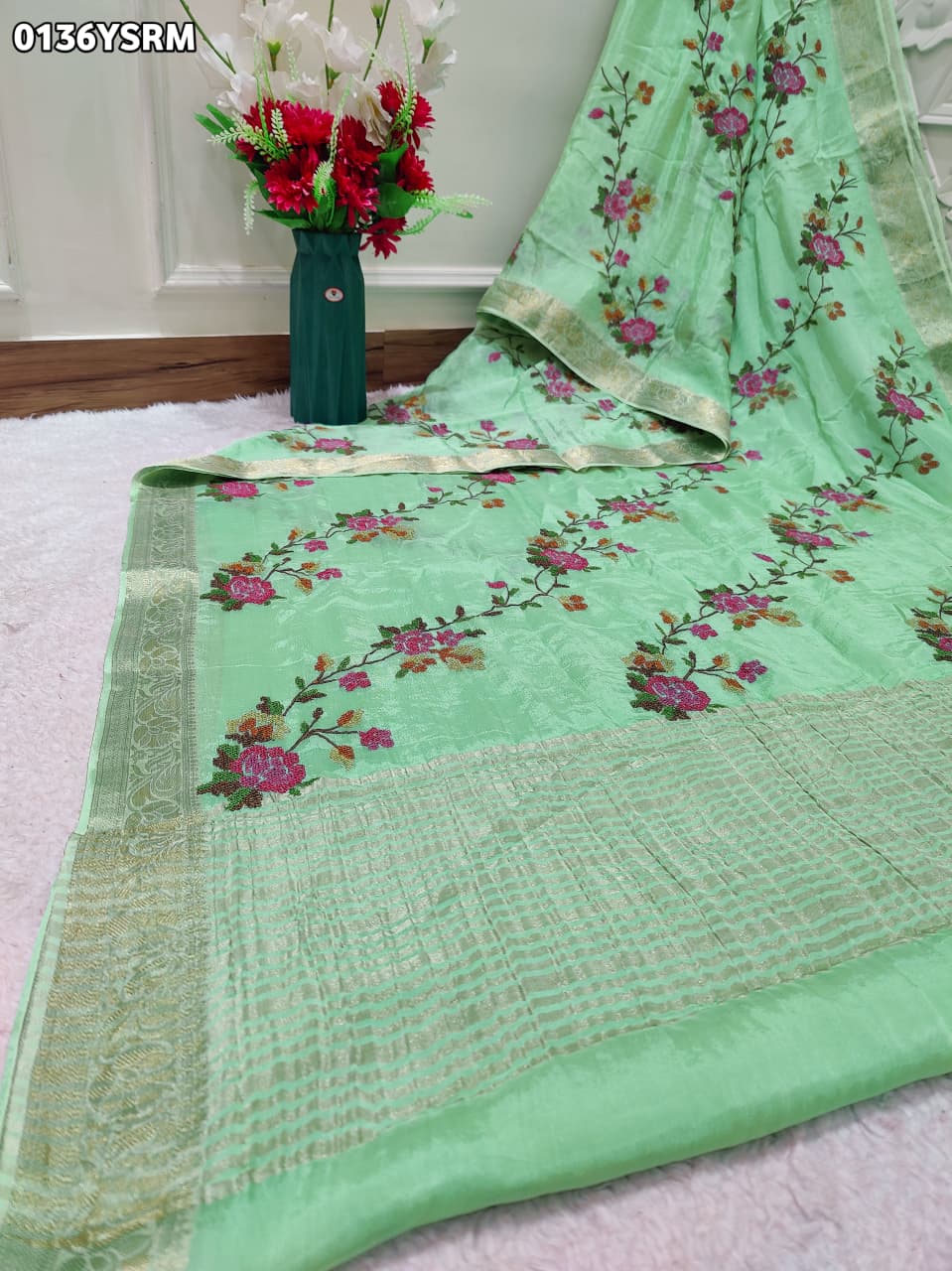 By Zari border Saree With Festive Wear