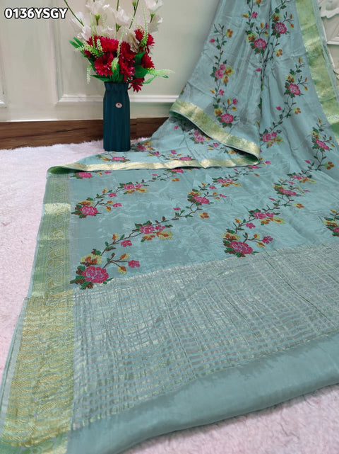 By Zari border Saree With Festive Wear