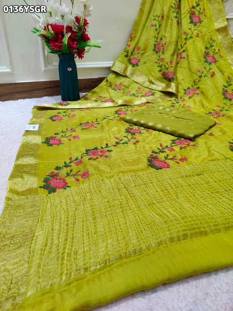 By Zari border Saree With Festive Wear