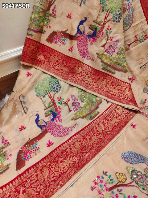 By Kalamkari Saree With Embroidery Work